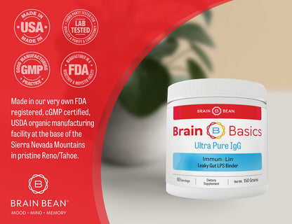 Brain Basics Ultra Pure IgG Supplement – Dairy-Free IgG-Immunolin Powder, 150g, 60 Servings