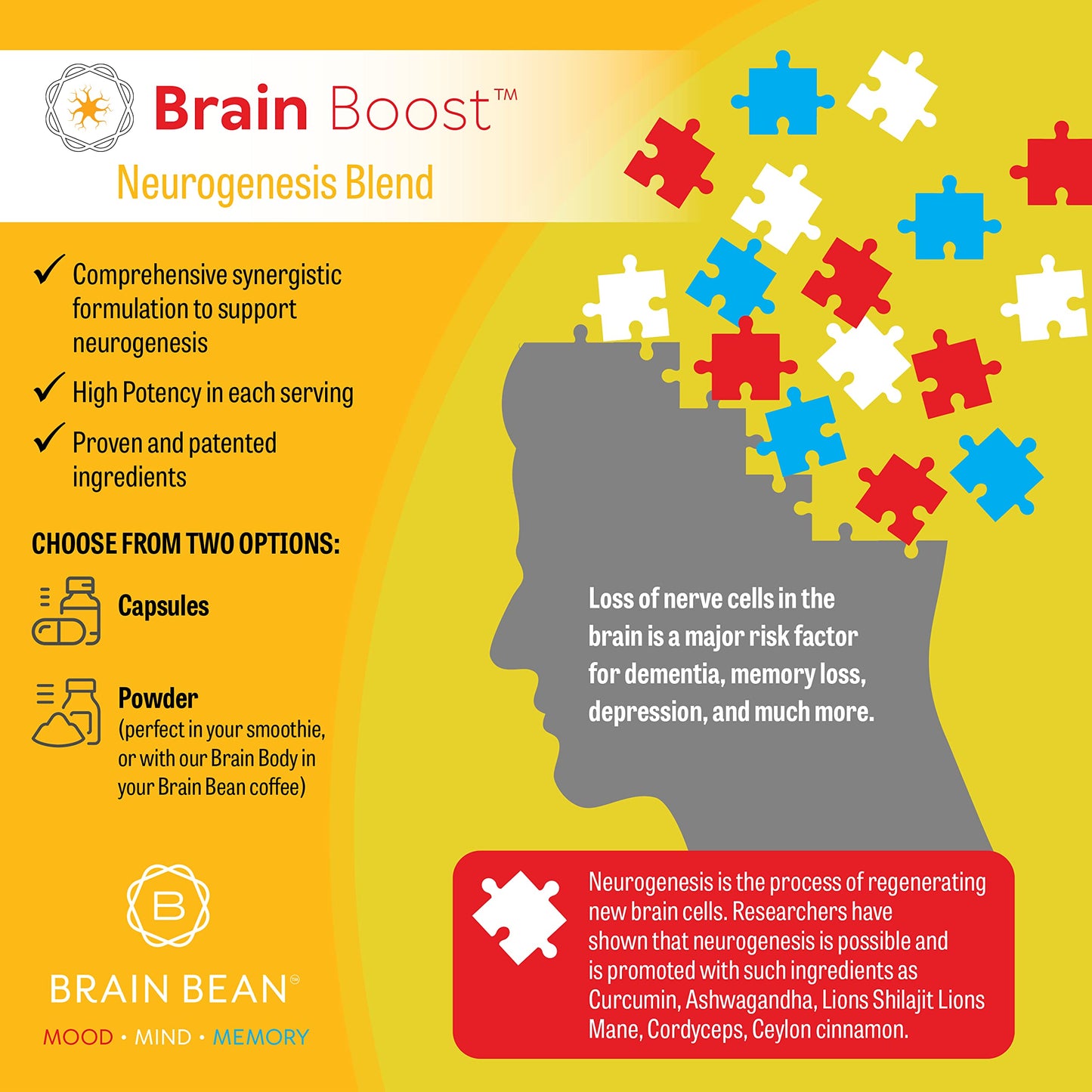 Brain Bean Brain-Boost (Formerly Brain Boost) - Mood, Mind & Memory Support
