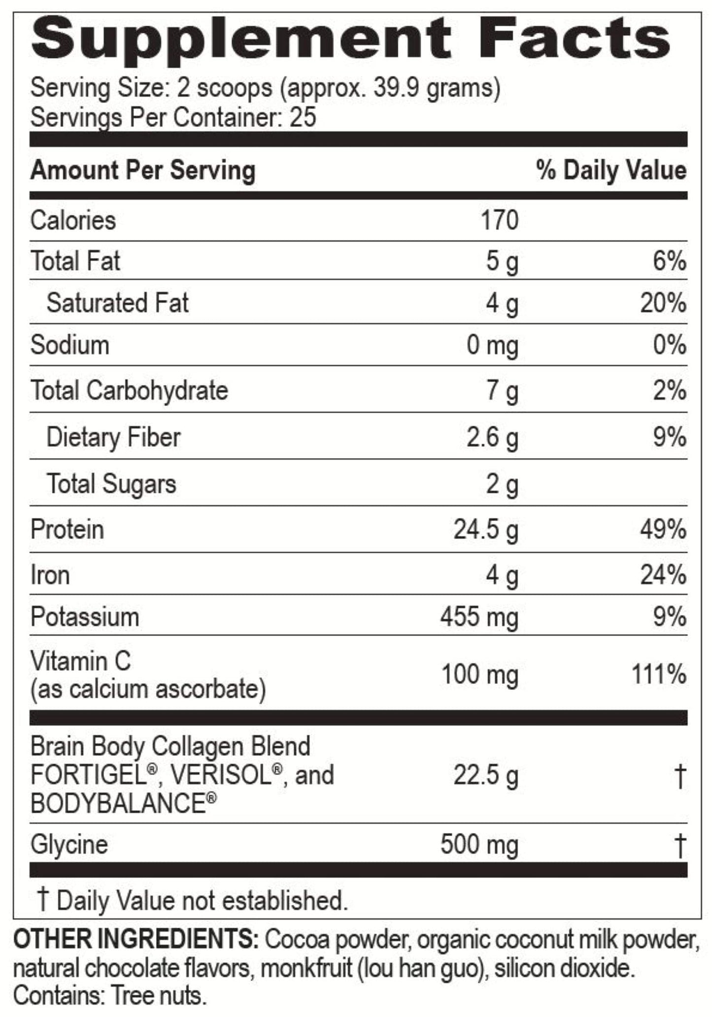 Brain Body Collagen Peptides Powder – Creamy Natural Chocolate 997g