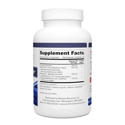 Wellness Resources Super Brain Booster – Phosphatidylserine, N-Acetyl Tyrosine, Alpha GPC & Bacopa (90 Capsules)