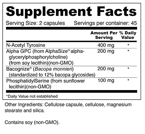 Wellness Resources Super Brain Booster – Phosphatidylserine, N-Acetyl Tyrosine, Alpha GPC & Bacopa (90 Capsules)