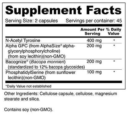 Wellness Resources Super Brain Booster – Phosphatidylserine, N-Acetyl Tyrosine, Alpha GPC & Bacopa (90 Capsules)