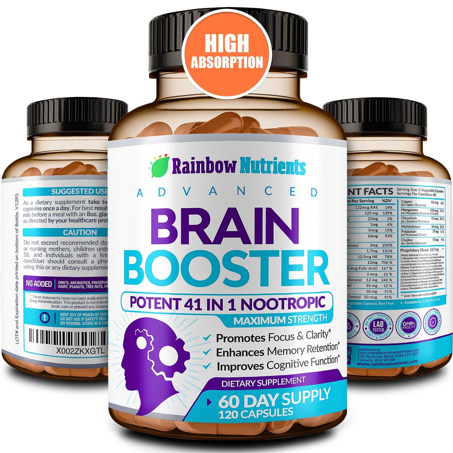 40-in-1 Brain Booster for Memory, Focus & Clarity | Natural Nootropic Brain Support with DMAE, Bacopa Monnieri – 120 V Capsules