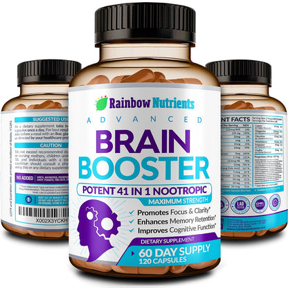40-in-1 Brain Booster for Memory, Focus & Clarity | Natural Nootropic Brain Support with DMAE, Bacopa Monnieri – 120 V Capsules