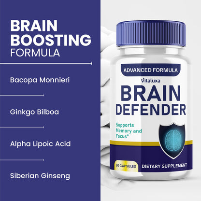 Brain Defender Supplement – Focus & Memory Nootropic Capsules (60 Count)