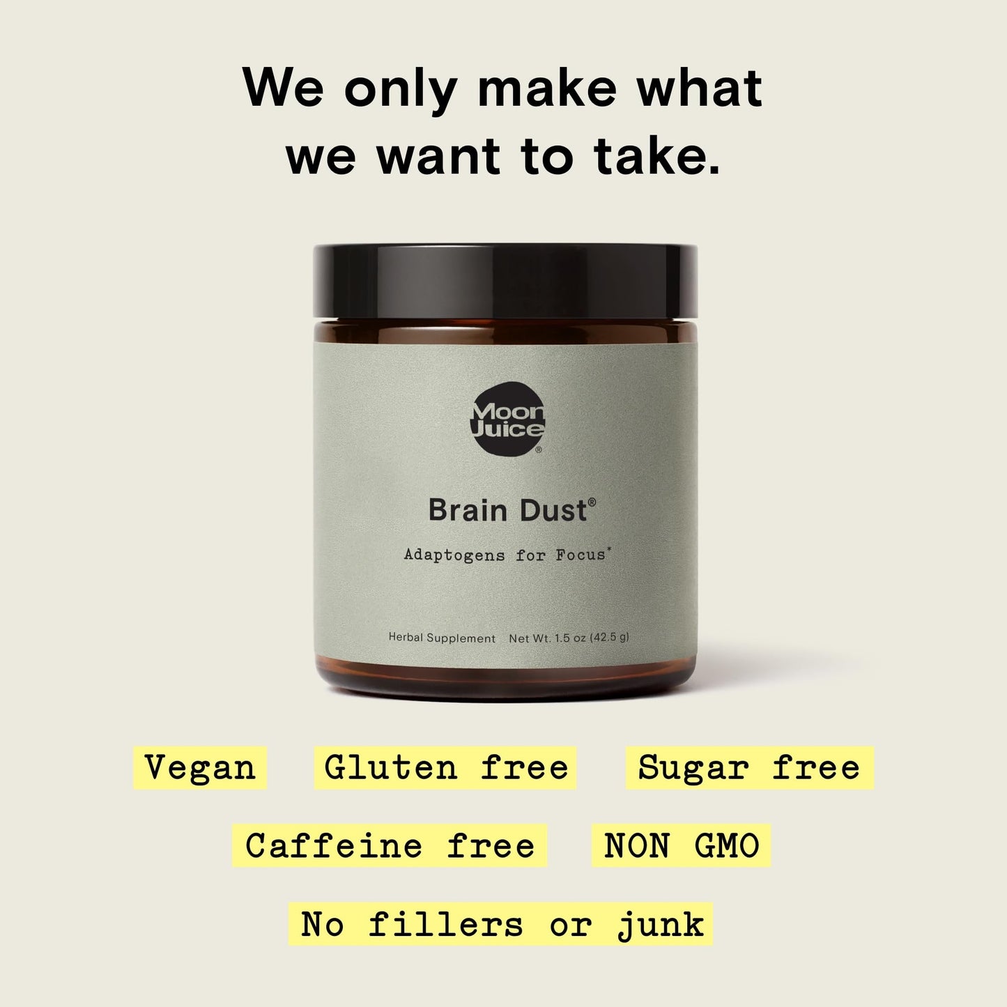 Moon Juice Brain Dust - Adaptogenic Mushroom Support for Focus, Memory & Clarity | Lion’s Mane, Ginkgo Biloba & Ashwagandha - Caffeine-Free, Vegan - 1.5 oz