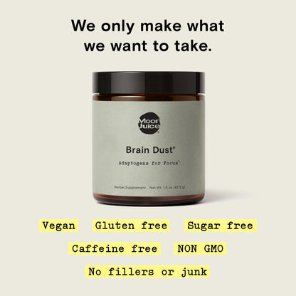 Moon Juice Brain Dust - Adaptogenic Mushroom Support for Focus, Memory & Clarity | Lion’s Mane, Ginkgo Biloba & Ashwagandha - Caffeine-Free, Vegan - 1.5 oz
