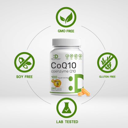 CoQ10 100mg + Omega-3 100mg – 240 Capsules | Heart, Brain & Energy Support | Non-GMO