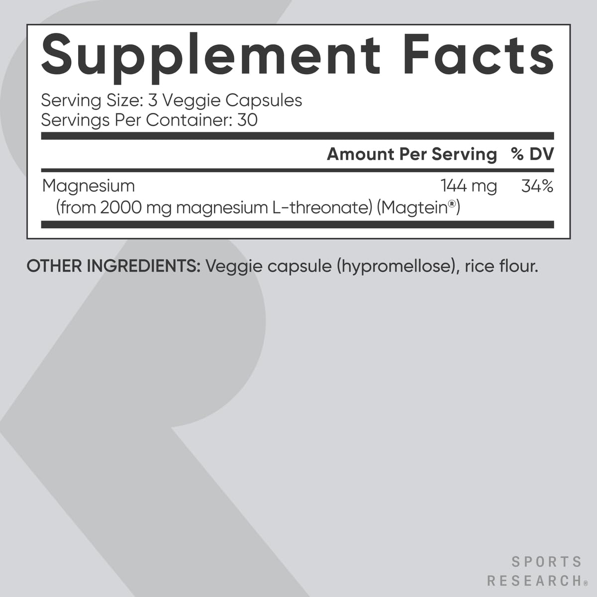 Magtein Magnesium L-Threonate Capsules for Memory, Focus & Cognition | Sports Research