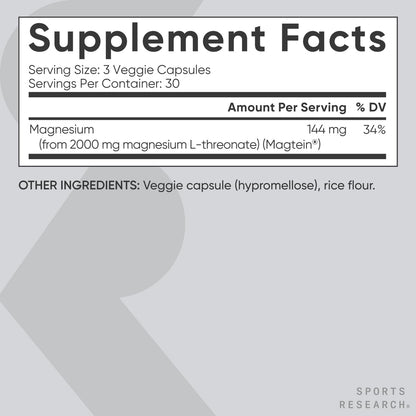Magtein Magnesium L-Threonate Capsules for Memory, Focus & Cognition | Sports Research