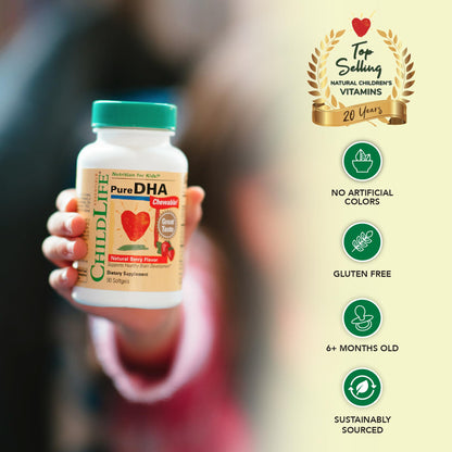 ChildLife Essentials Pure DHA for Kids - DHA & EPA Omega-3 Softgels (Gluten Free) Natural Berry, 90 Softgels (Pack of 2)
