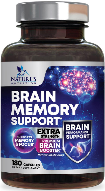 Brain Memory Supplement Pills – 3X Strength Nootropics for Focus (180 Capsules) | Bacopa, Phosphatidylserine & DMAE