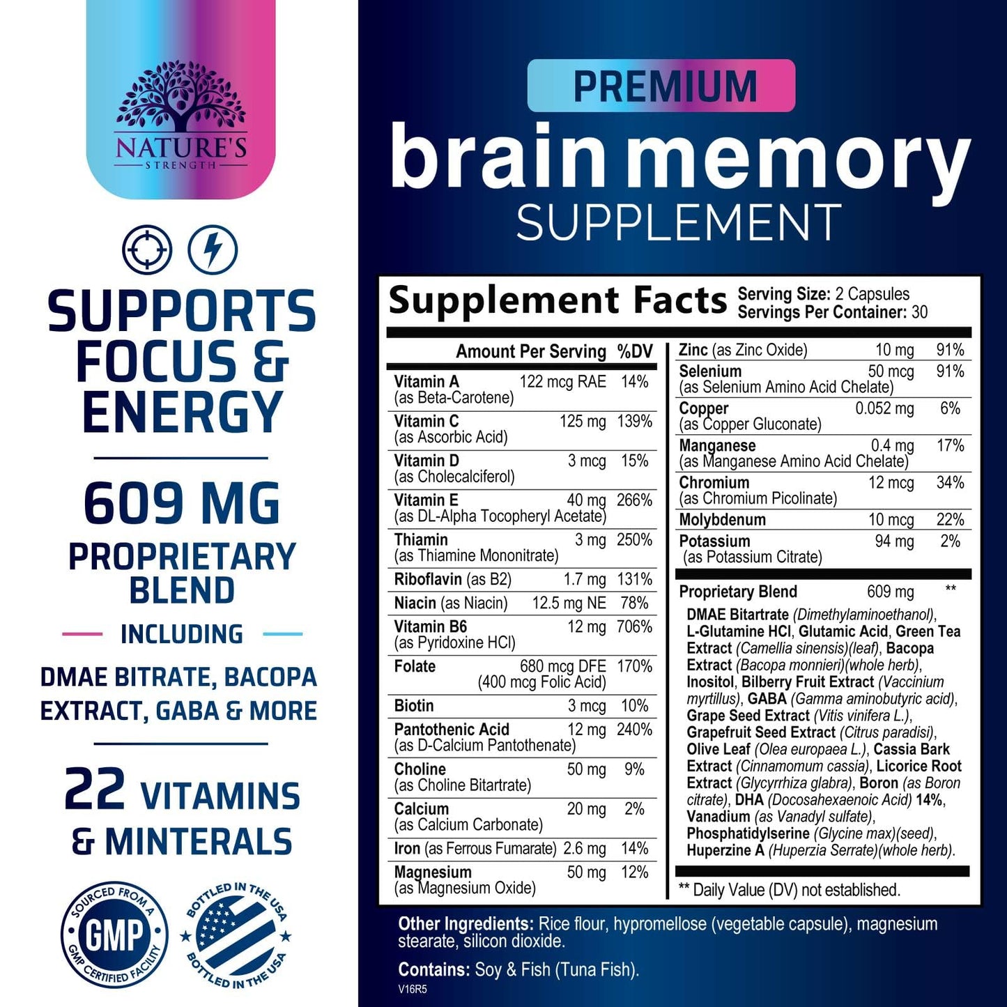 Brain Memory Supplement Pills - 3X Strength Nootropics for Focus, Clarity & Memory