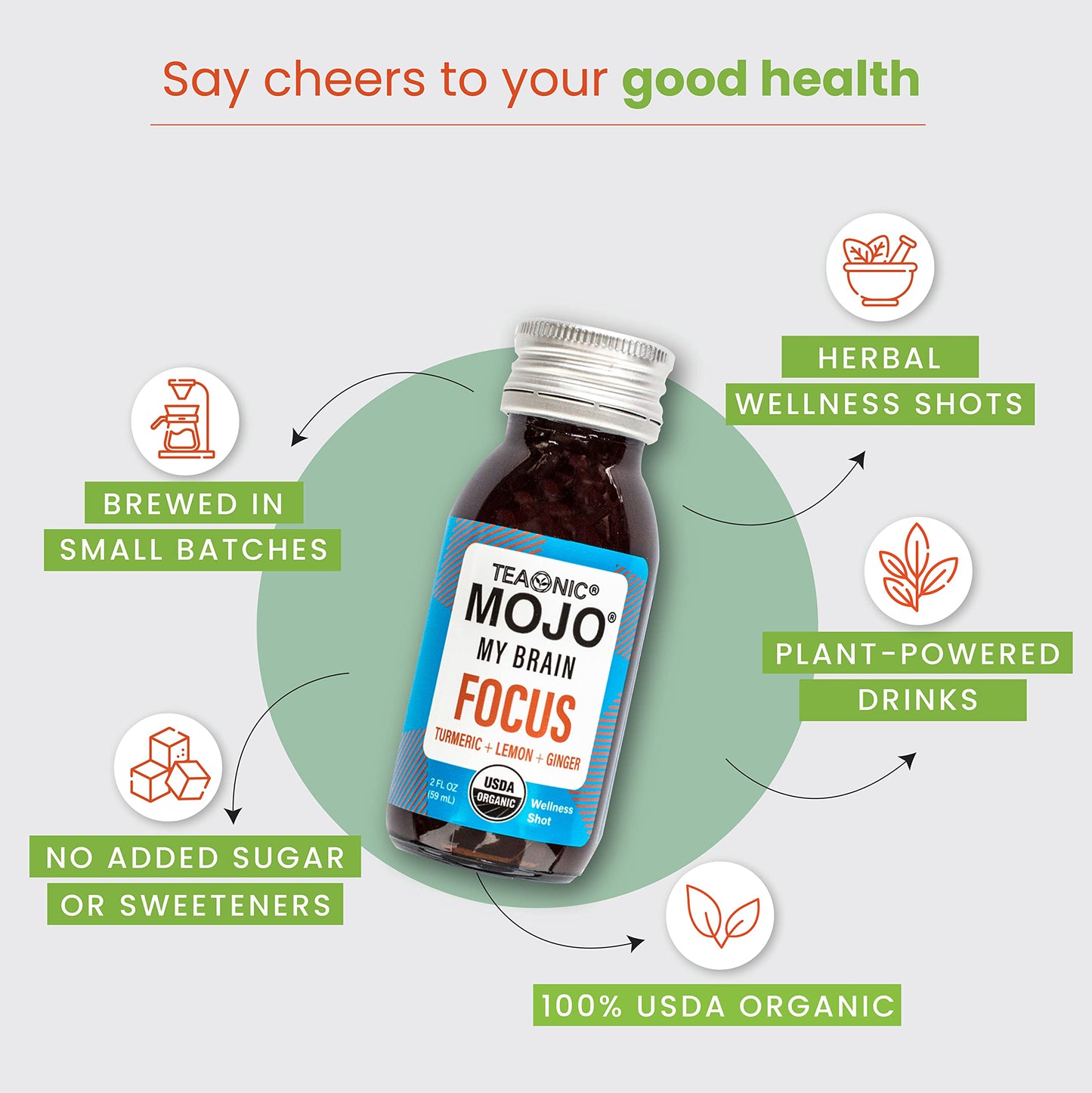 TEAONIC My Brain Mojo Focus Wellness Shots – Vegan, Gluten-Free, Non-GMO (12 x 2 fl oz)