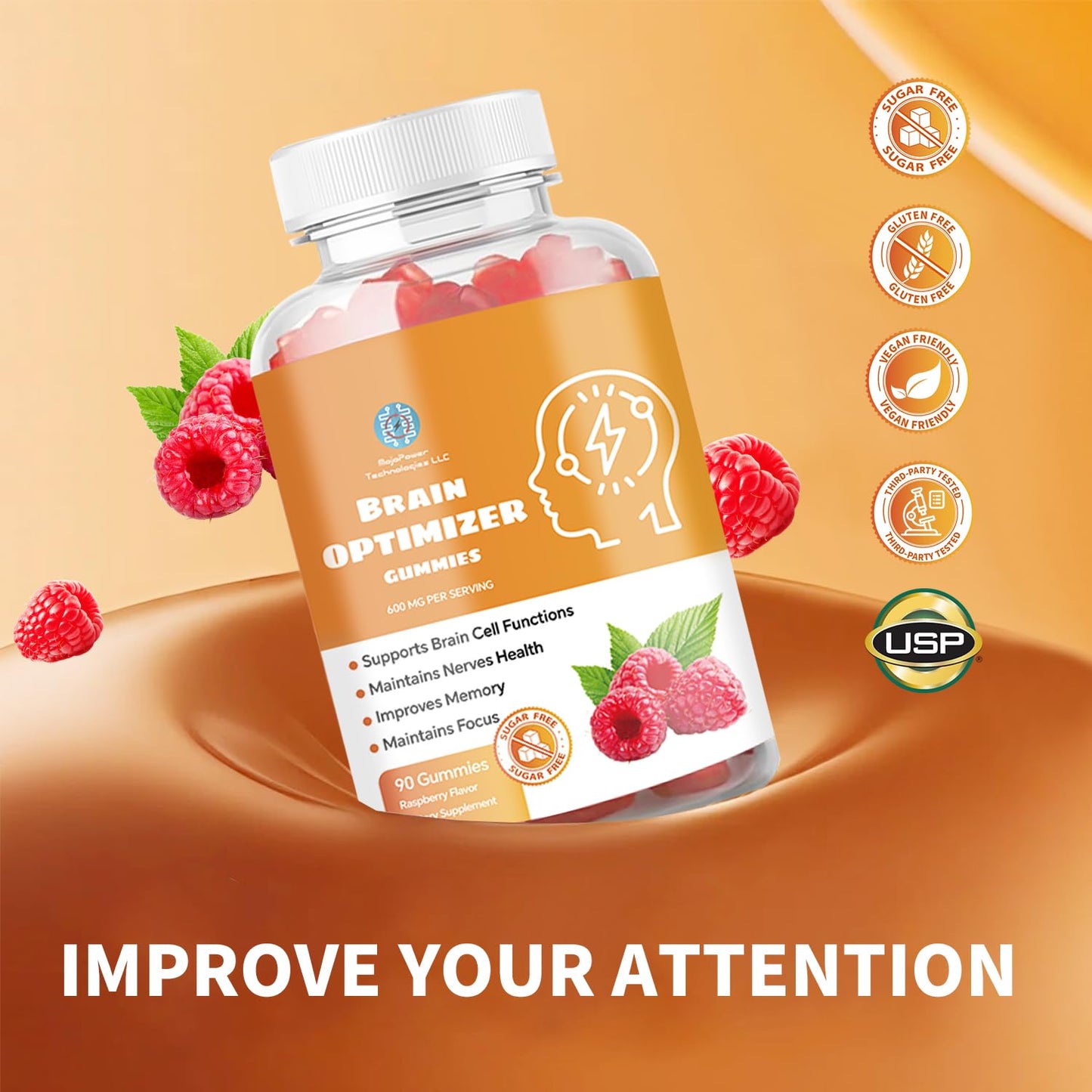 Brain Optimizer Gummies - Brain Support for Memory, Focus & Attention (Raspberry)