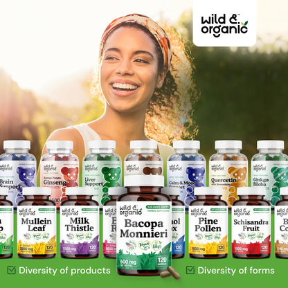 Wild & Organic Bacopa Monnieri Capsules 600 mg | Brain Support | 120-Count | Vegan
