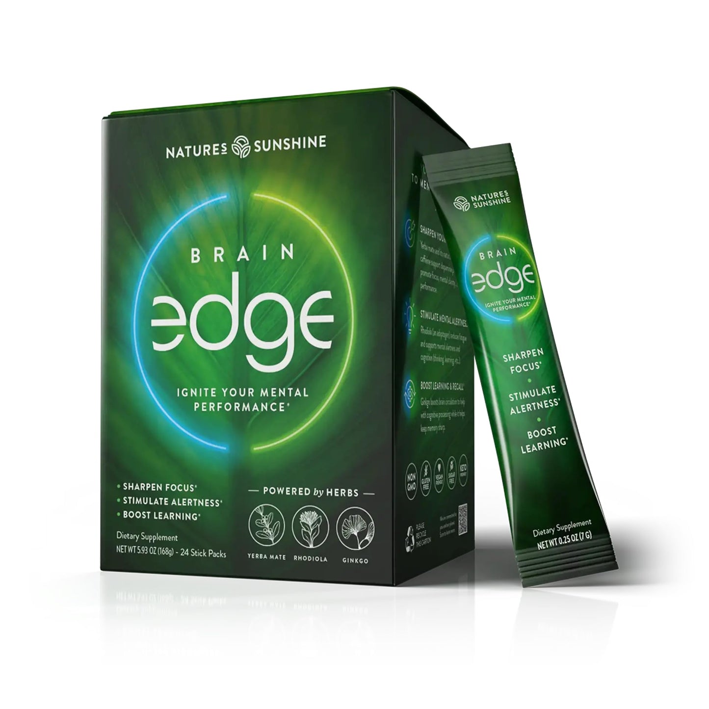 Nature's Sunshine Brain Edge - 24 Stick Packs for Focus & Memory