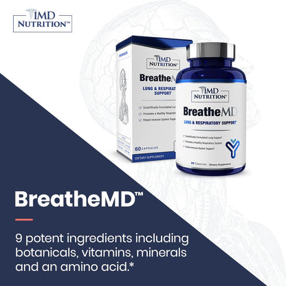 1MD Nutrition BreatheMD – Lung & Respiratory Support Supplement with Elderberry, Chromium & NAC (60 Ct)
