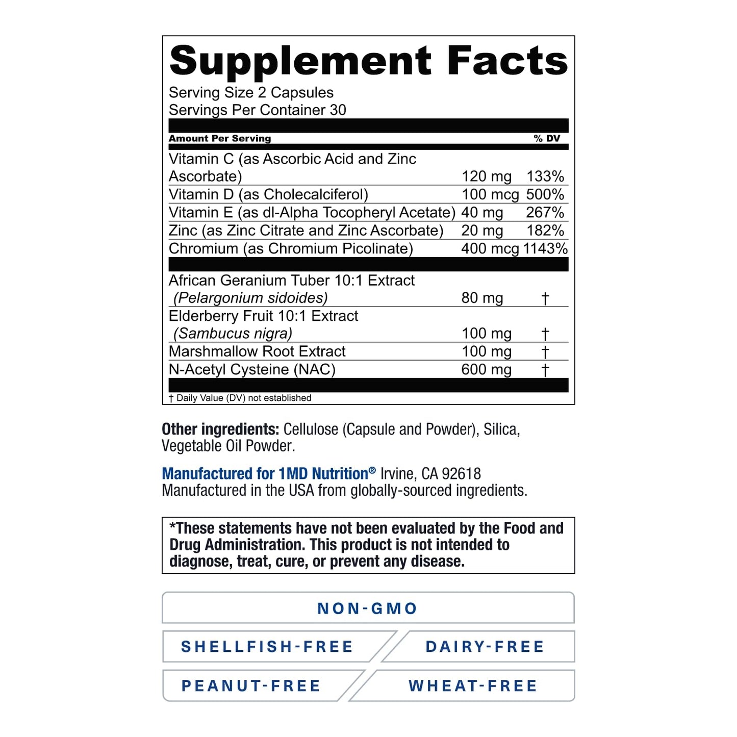 1MD Nutrition BreatheMD – Lung & Respiratory Support Supplement with Elderberry, Chromium & NAC (60 Ct)