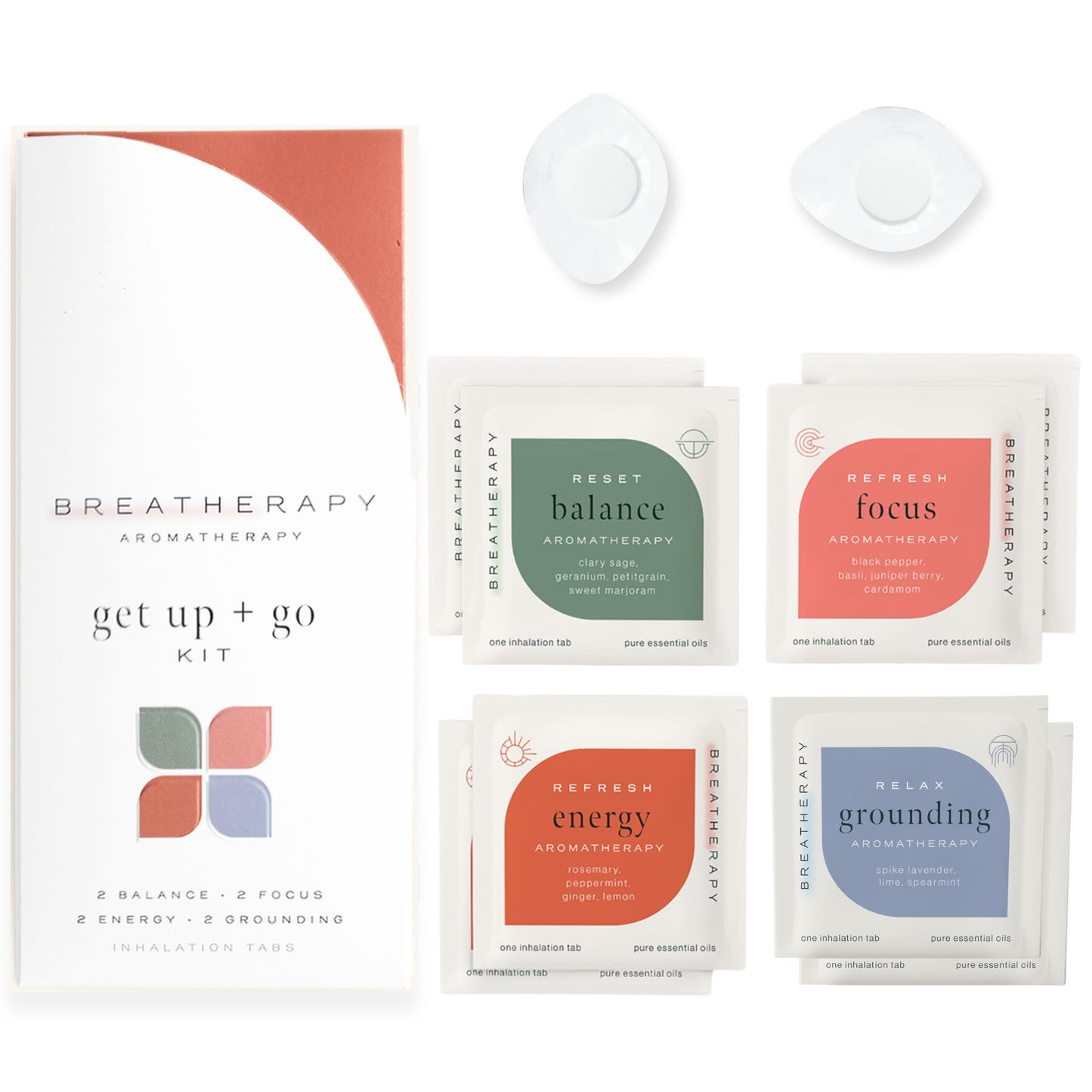 Breatherapy Get Up + Go Kit – 8-Pack Aromatherapy InhalationTabs (Energy, Focus, Balance, Grounding)