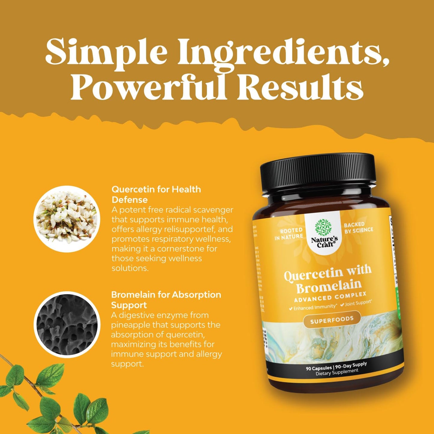 Pure Quercetin with Bromelain – Immune Support 500mg Capsules (90 Ct)