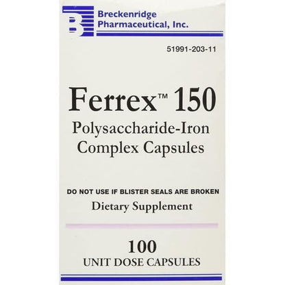 Breckenridge Ferrex 150 Polysaccharide Iron Complex Caps 100ct *Non Blister* by Breckenridge Pharmaceutical, Inc.