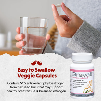 Brevail Plant Lignan Extract Capsules | Proactive Breast Health | 50 mg SDG Lignans from Flax Hulls | Estrogen Balance & PMS Mood Support | 30 Count