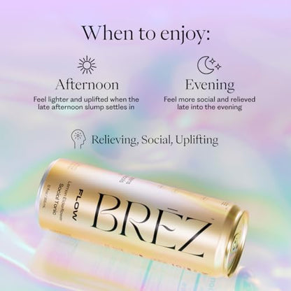BREZ FLOW Lion’s Mane Mushroom Drink, 8-Pack, Non-Infused, Adaptogens, Relieving, Uplifting, and Social, Sparkling Lemon Elderflower Tonic 12 Fl oz
