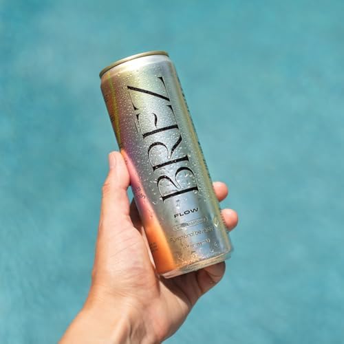 BREZ FLOW Lion’s Mane Mushroom Drink, 8-Pack, Non-Infused, Adaptogens, Relieving, Uplifting, and Social, Sparkling Lemon Elderflower Tonic 12 Fl oz