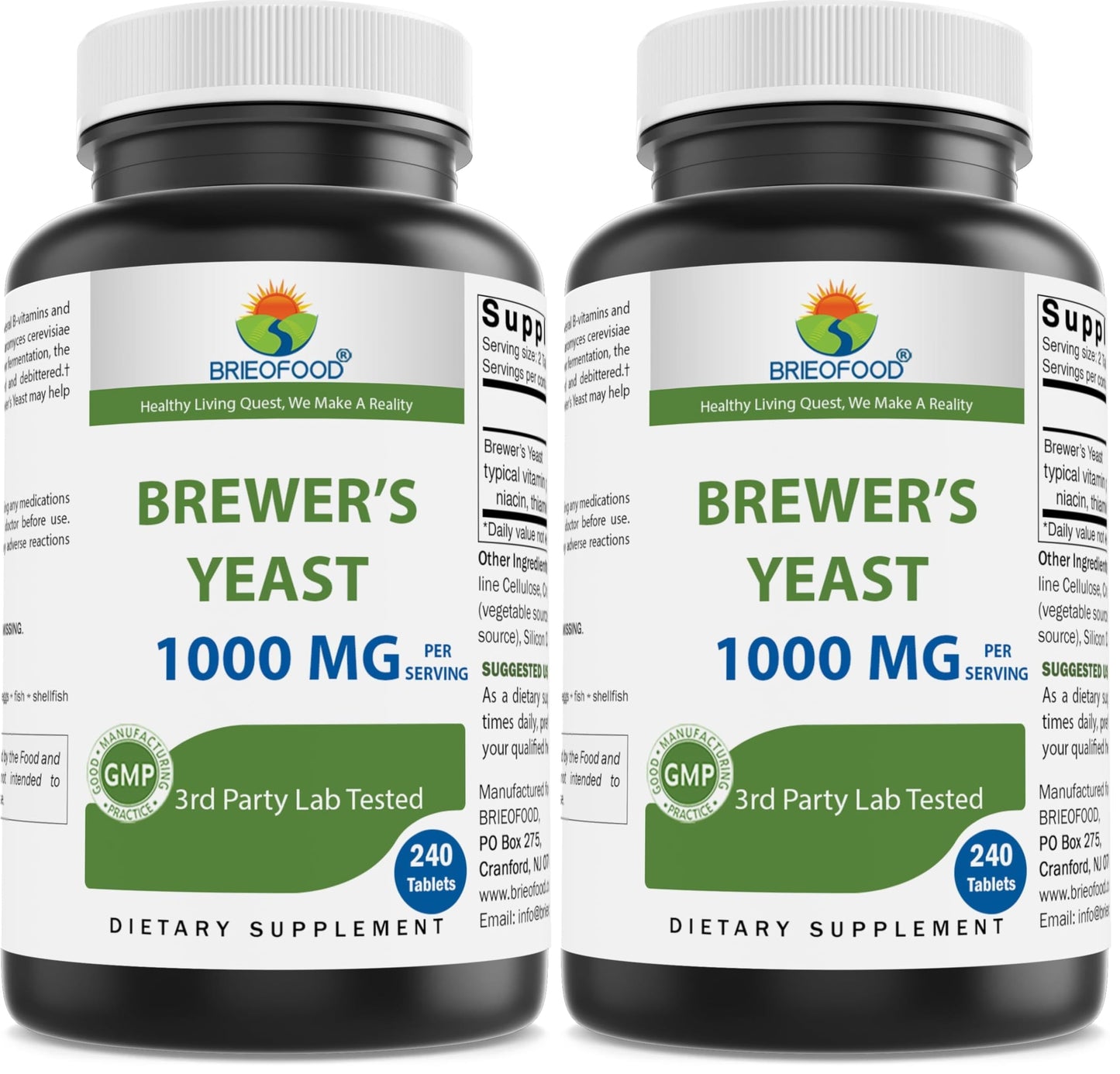 Brieofood Brewers Yeast 1000 mg – 240 Tablets (Pack of 2) – Lab Tested
