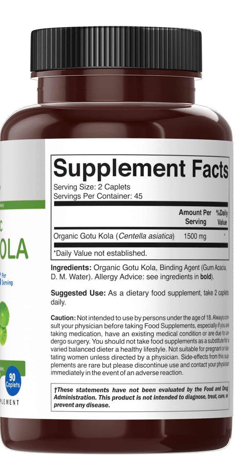 Brieofood Organic Gotu Kola 1500mg – 45 Servings – Vegetarian, Gluten Free, 90 Tablets
