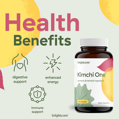 Brightcore Kimchi One Capsules – Probiotic & Enzyme Nutrition for Gut Health | Gluten-Free, 90 Vegan Capsules
