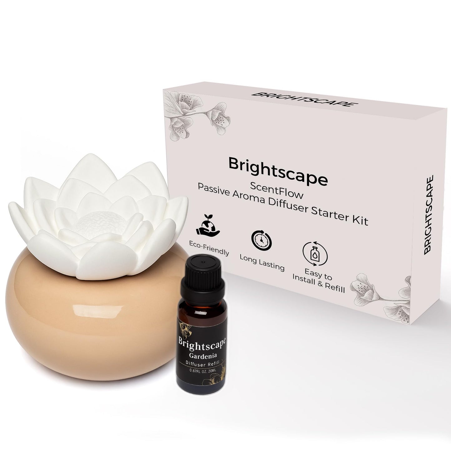 Brightscape ScentFlow Passive Aroma Diffuser Starter Kit – Gardenia Oil