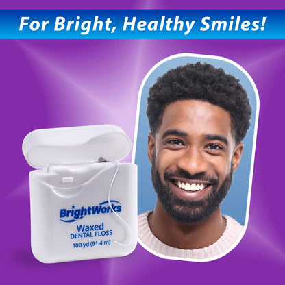 BrightWorks Waxed Dental Floss – 100 Yards (Pack of 4)