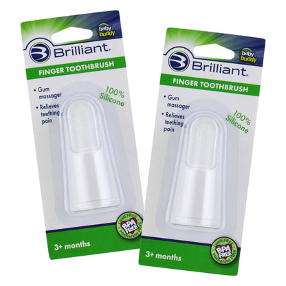 Brilliant Baby Finger Toothbrush – Silicone Gum Massager & Teether (Clear), 2 Count