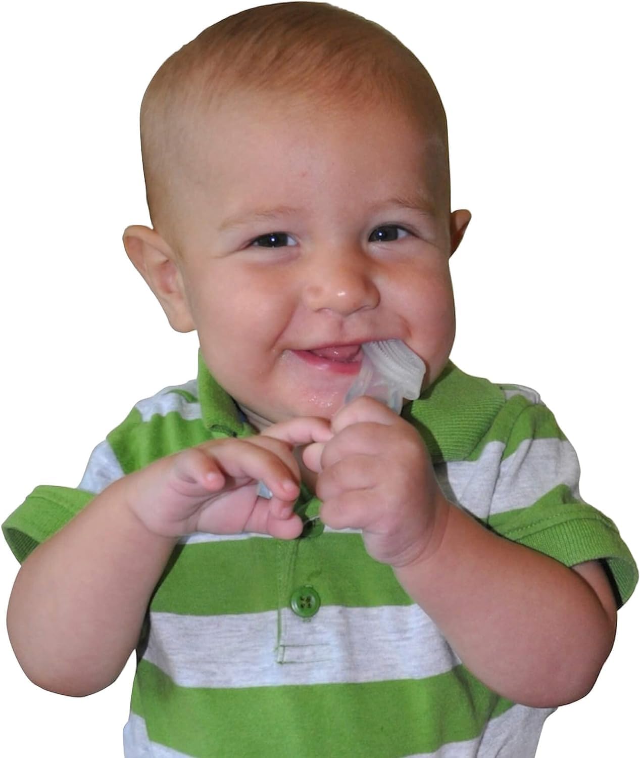 Brilliant Baby’s First Toothbrush – Smooth Silicone Bristles, 4+ Months, Green & Clear, 2 Pack