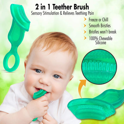 Brilliant Oral Care Baby's First Toothbrush – 2 Pack, Silicone Bristles, 4+ Months