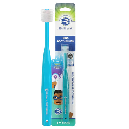 Brilliant Oral Care Kids Toothbrush – Teal, 360° Round Head, Ultra-Soft Bristles (Ages 5–9) – 1 Pack