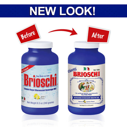 Brioschi Italian Lemon Flavored Effervescent — Heartburn & Indigestion Relief, 8.5 oz (Pack of 2)