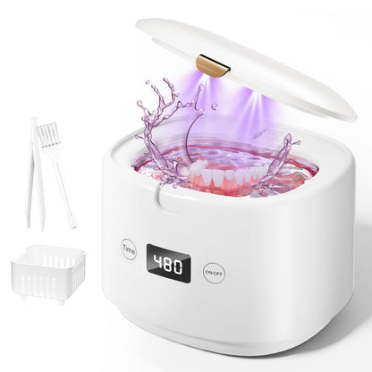 BRNMLD Ultrasonic Retainer Cleaner - 45kHz Sonic Cleaning for Dentures, Braces, Mouth Guards | 5 Modes (White)
