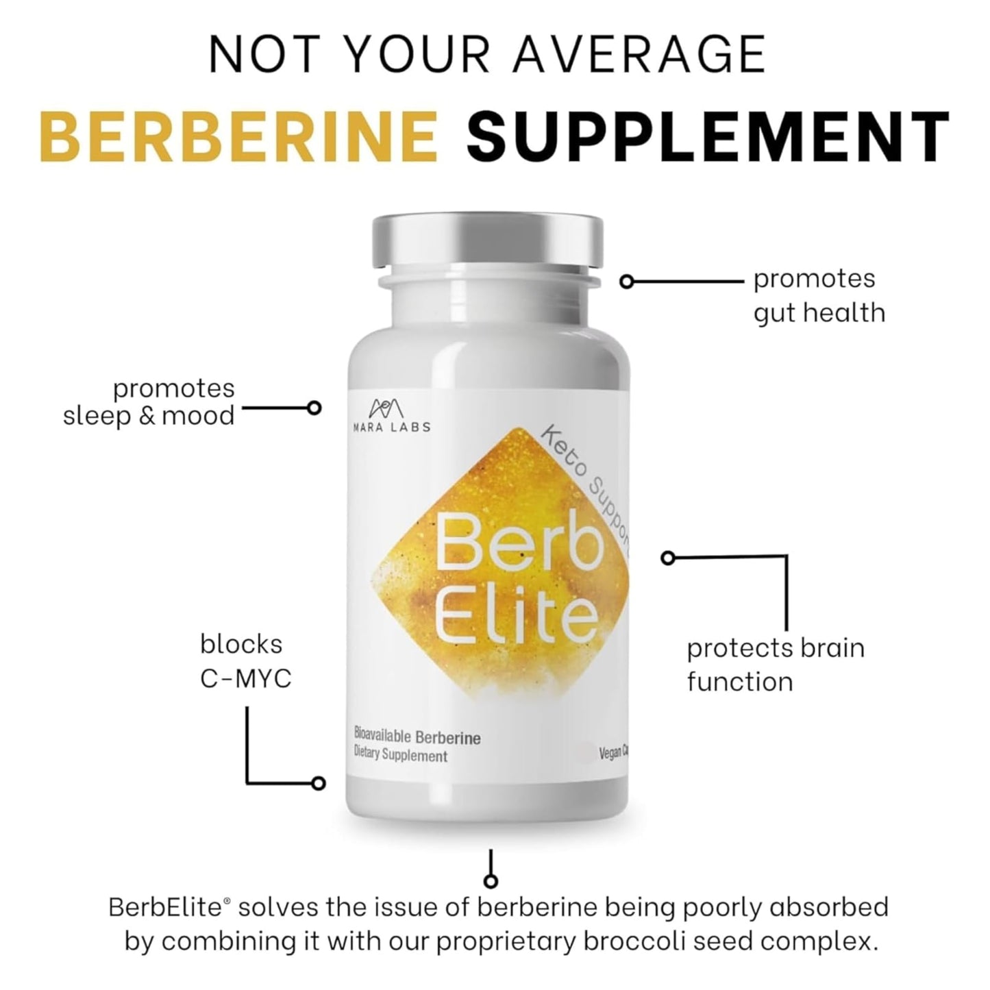 BrocElite Mara Labs BerbElite: 350mg Berberine HCL + Broccoli Seed Complex | 120 Vegan Capsules