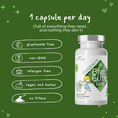 BrocElite Mara Labs Kids | Broccoli Sulforaphane Supplement for Children | No Glyphosate Residue | 60 Vegan Capsules
