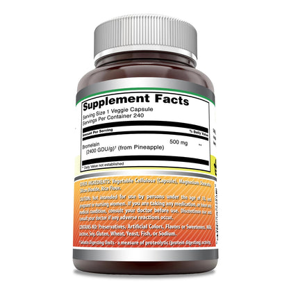 Amazing Formulas Bromelain 500mg 2400 GDU Veggie Capsules | Non-GMO | Gluten Free | Made in USA | Ideal for Vegetarians (240 Count)