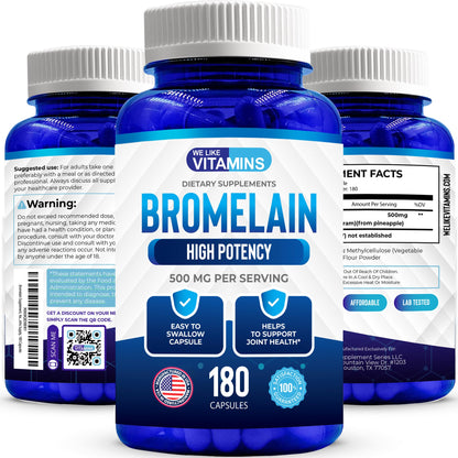 We Like Vitamins Bromelain 500mg Capsules – 180 Count | 2400 GDU/g Digestive Support