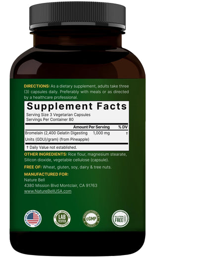 NatureBell Bromelain 1,000mg per Serving | 240 Veggie Capsules | 2,400 GDU | Digestive Enzymes & Joint Support