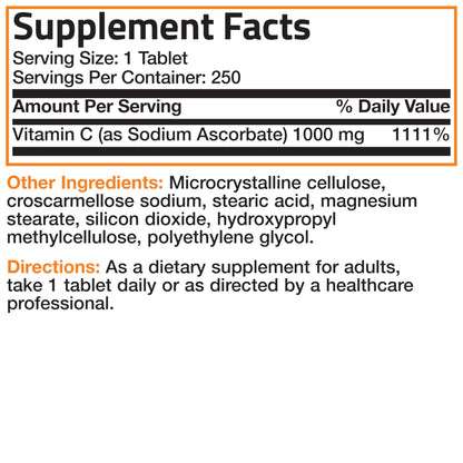 Bronson Sodium Ascorbate 1000 mg Vitamin C Tablets - Gentle on Stomach (250 ct)