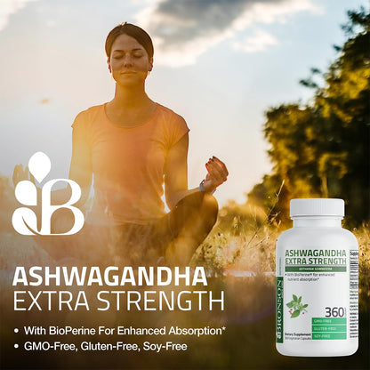 Bronson Ashwagandha Extra Strength with BioPerine | Stress & Mood Support | 90 Vegetarian Capsules | Non-GMO