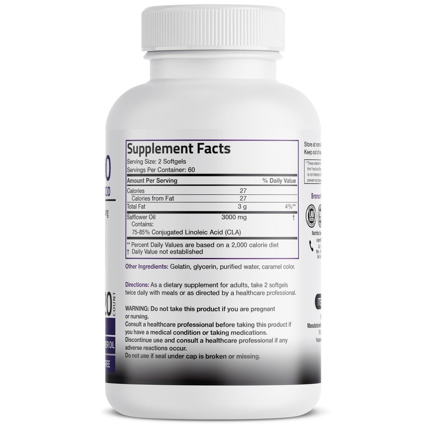 Bronson CLA 3000 Extra High Potency – 2250 mg per Serving, 120 Softgels
