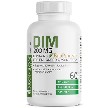 Bronson DIM 200 MG with BioPerine – Estrogen Metabolism & Hormone Balance | 60 Vegetarian Capsules