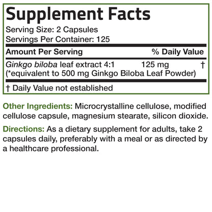Bronson Ginkgo Biloba Extra Strength Supports Brain Function & Memory Support, 250 Vegetarian Capsules